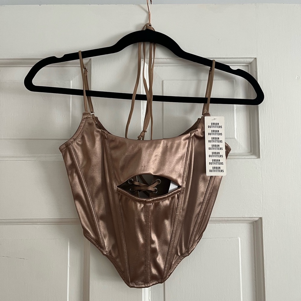 Urban Outfitters Satin Corset Top - Bronze